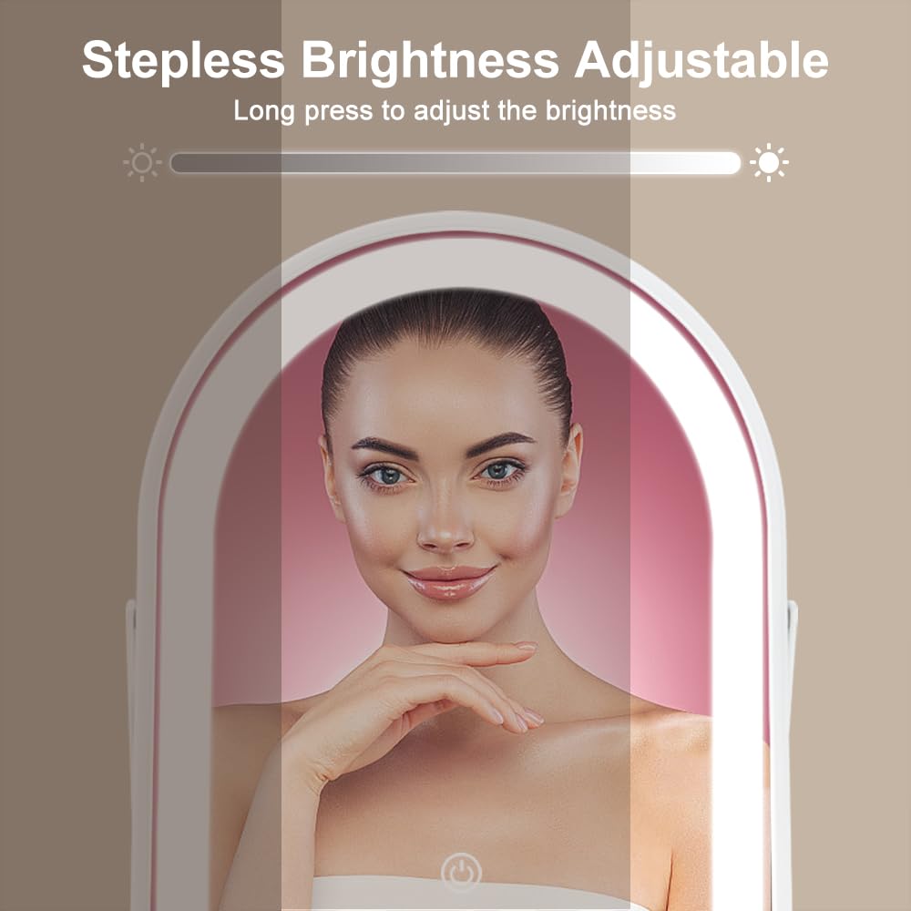 YEKKOPT Travel Makeup Mirror with Lights, Portable Small Beauty LED Vanity Mirror with Lights, 1200mAh Battery, Dimmable Touch Screen, Tabletop Folding Compact Mirror,Women Gift