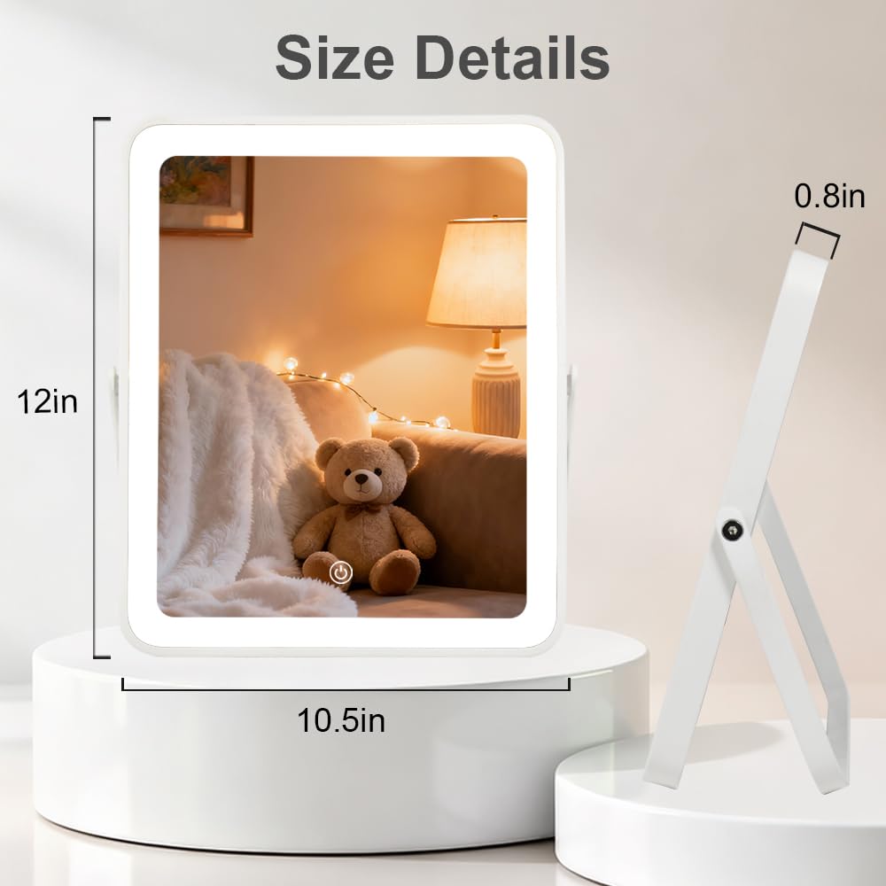 YEKKOPT Travel Makeup Mirror with Lights, Portable Small Beauty LED Vanity Mirror with Lights, 1200mAh Battery, Dimmable Touch Screen, Tabletop Folding Compact Mirror,Women Gift
