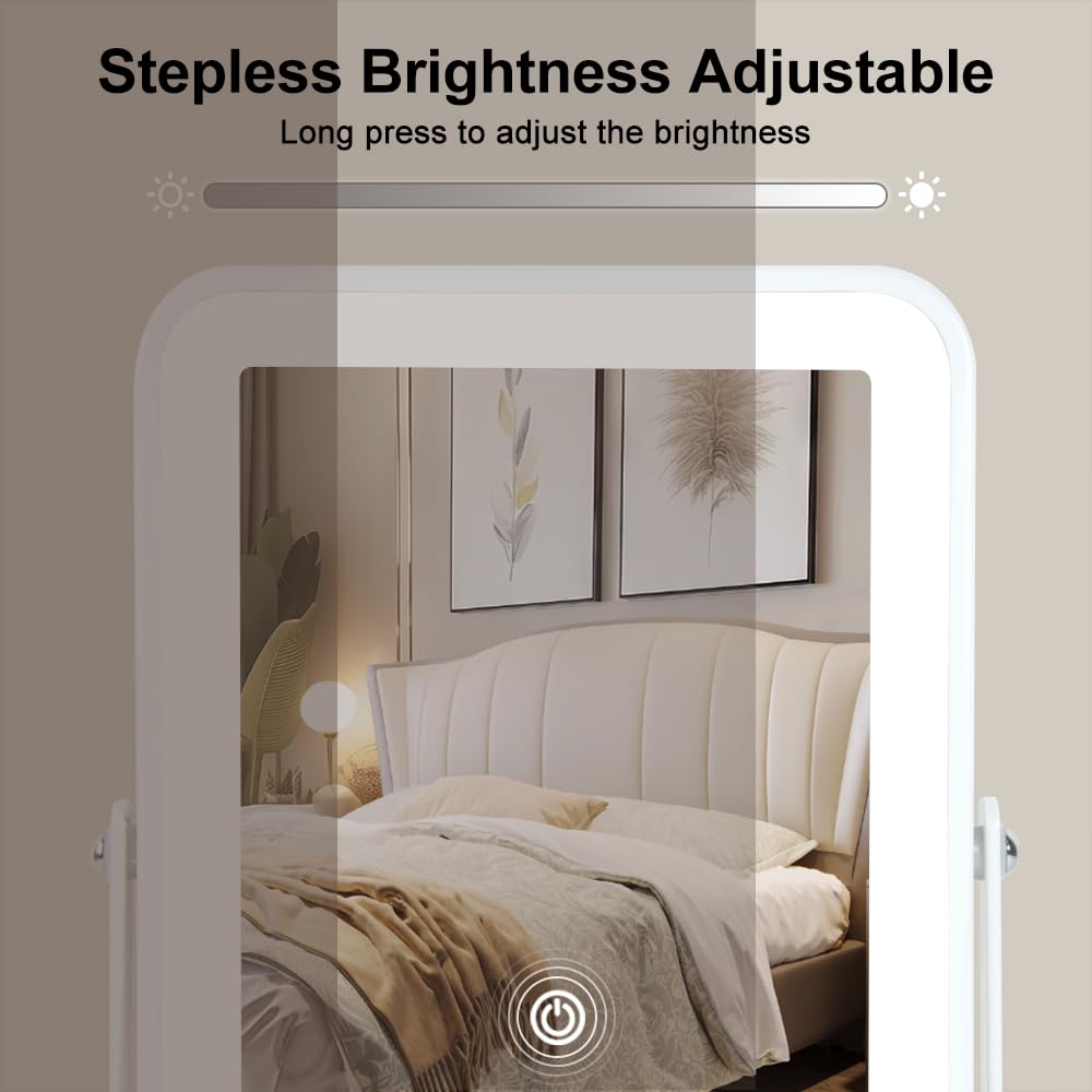 YEKKOPT Travel Makeup Mirror with Lights, Portable Small Beauty LED Vanity Mirror with Lights, 1200mAh Battery, Dimmable Touch Screen, Tabletop Folding Compact Mirror,Women Gift