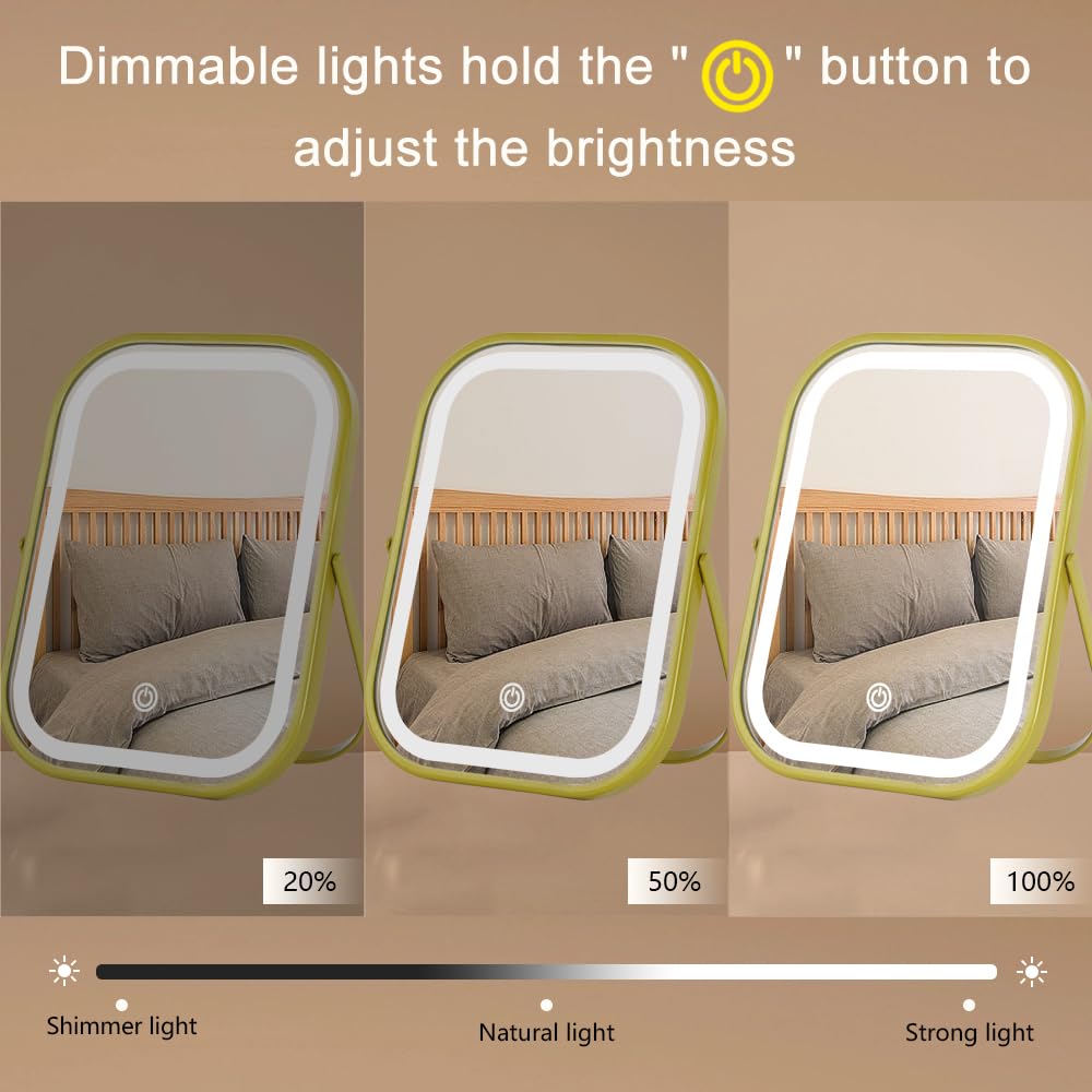YEKKOPT Travel Makeup Mirror with Lights, Portable Small Beauty LED Vanity Mirror with Lights, 1200mAh Battery, Dimmable Touch Screen, Tabletop Folding Compact Mirror,Women Gift