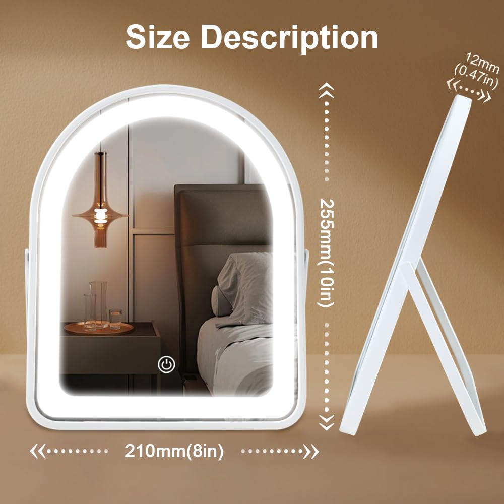 YEKKOPT Travel Makeup Mirror with Lights, Portable Small Beauty LED Vanity Mirror with Lights, 1200mAh Battery, Dimmable Touch Screen, Tabletop Folding Compact Mirror,Women Gift