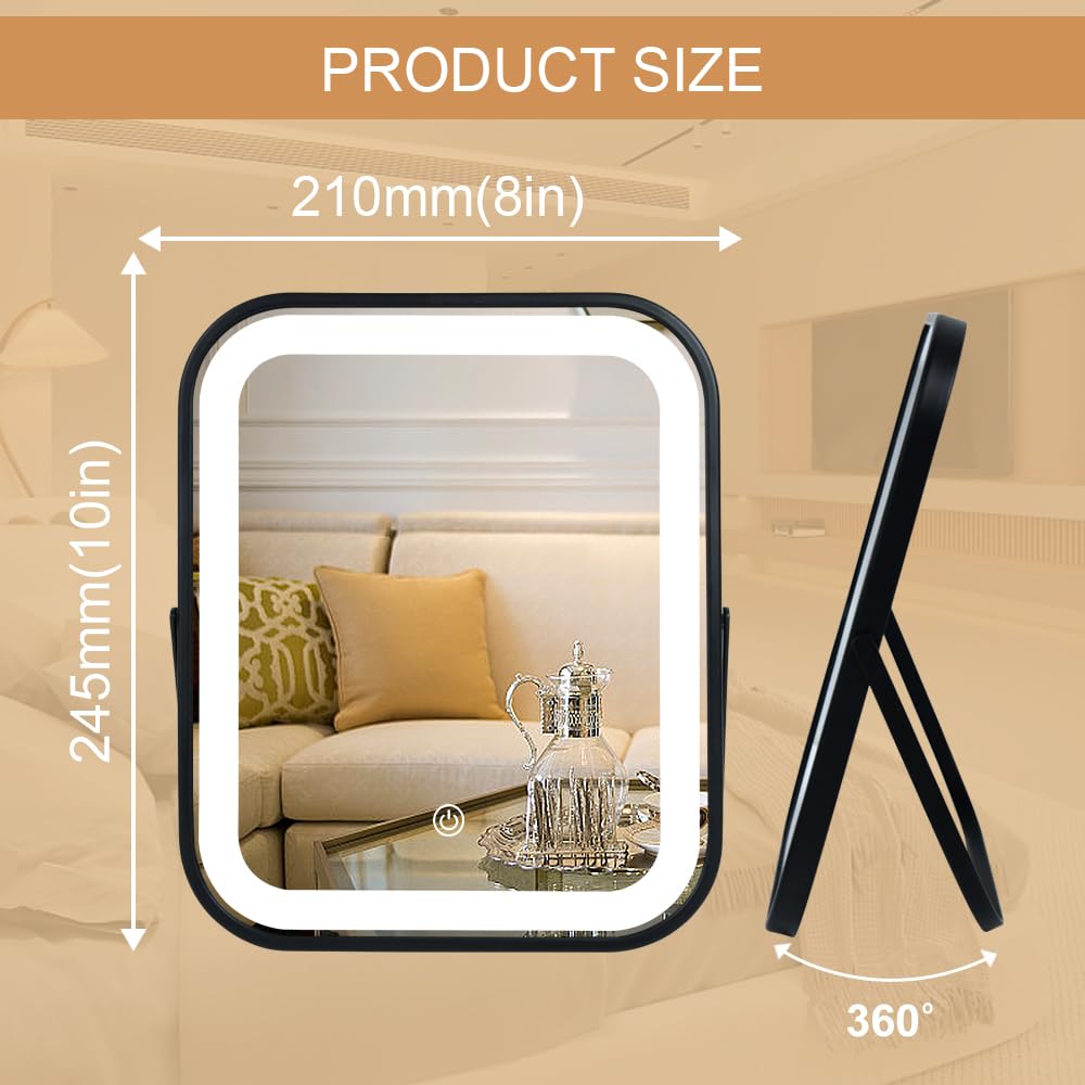YEKKOPT Travel Makeup Mirror with Lights, Portable Small Beauty LED Vanity Mirror with Lights, 1200mAh Battery, Dimmable Touch Screen, Tabletop Folding Compact Mirror,Women Gift