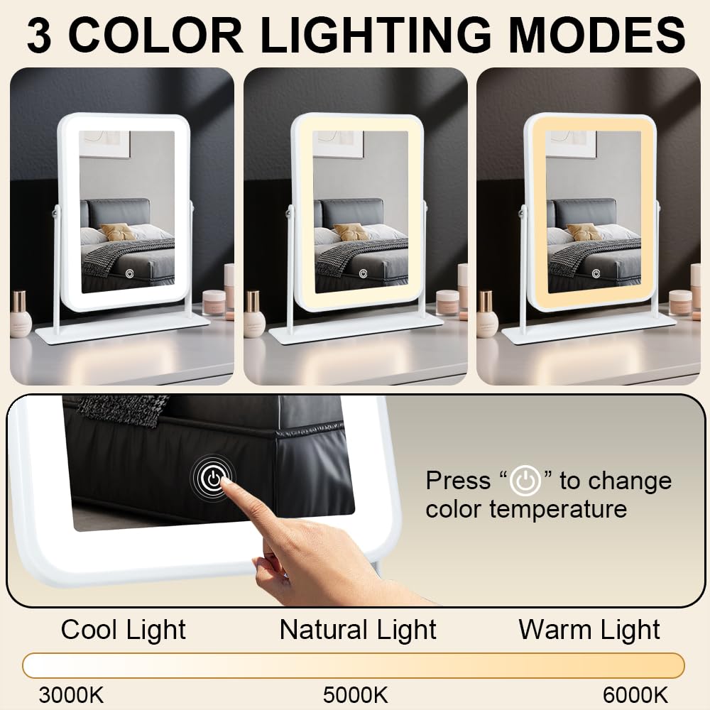 YEKKOPT Travel Makeup Mirror with Lights, Portable Small Beauty LED Vanity Mirror with Lights, 1200mAh Battery, Dimmable Touch Screen, Tabletop Folding Compact Mirror,Women Gift