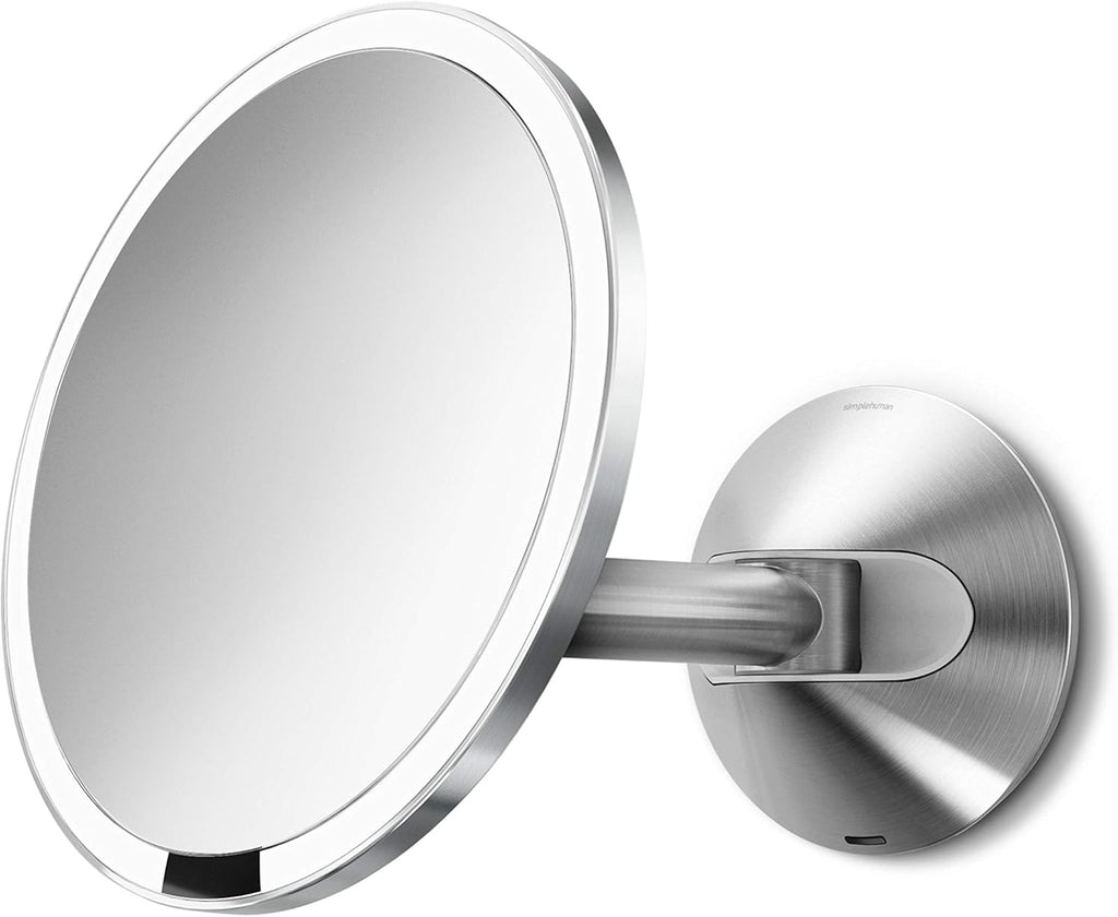 simplehuman 8" Sensor Makeup Mirror, Wall Mount, 5X Magnification, Hard-Wired (100-240v), Polished Stainless Steel