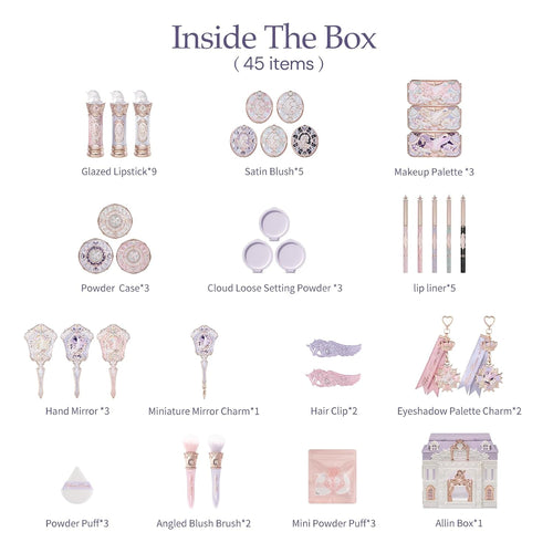Flower Knows Knight Unicorn All-In Gift Set, Collectible 45-Piece | Beauty Box with Lipstick, Satin Blush, Eyeshadow, Powder, Lip Liner, Brushes, Mirror & Accessories
