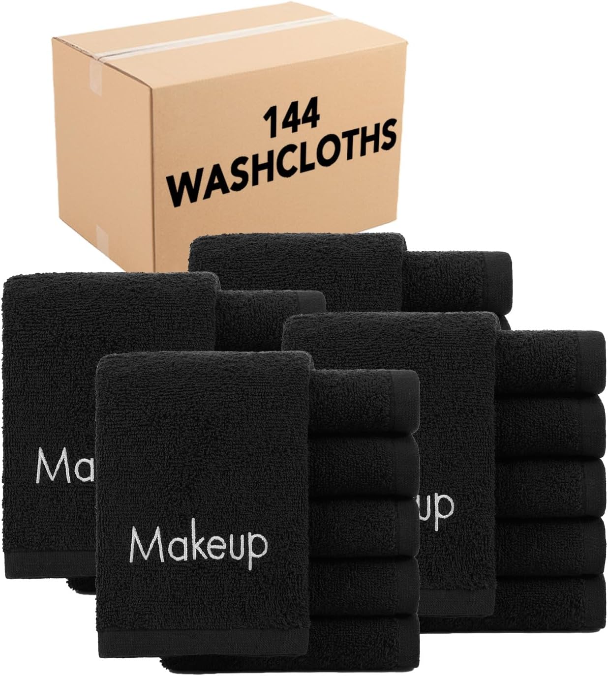 Arkwright Makeup Remover Cloths Bulk - 100% Cotton Face Towels, Soft Reusable Washcloths, Gentle Facial Cleansing for Waterproof Makeup, 13 x 13, Black (Case of 144)