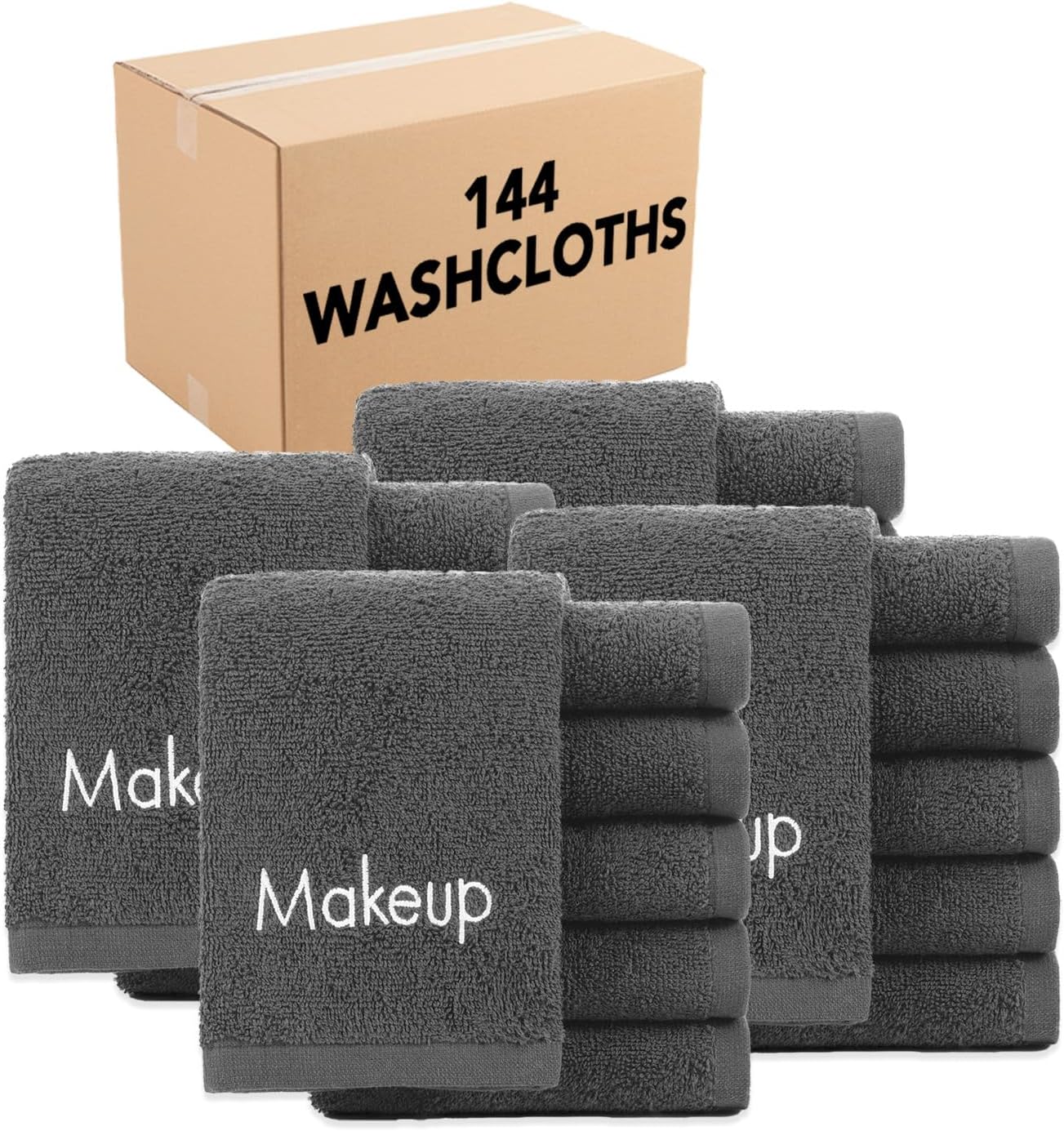 Arkwright Makeup Remover Cloths Bulk - 100% Cotton Face Towels, Soft Reusable Washcloths, Gentle Facial Cleansing for Waterproof Makeup, 13 x 13, Black (Case of 144)