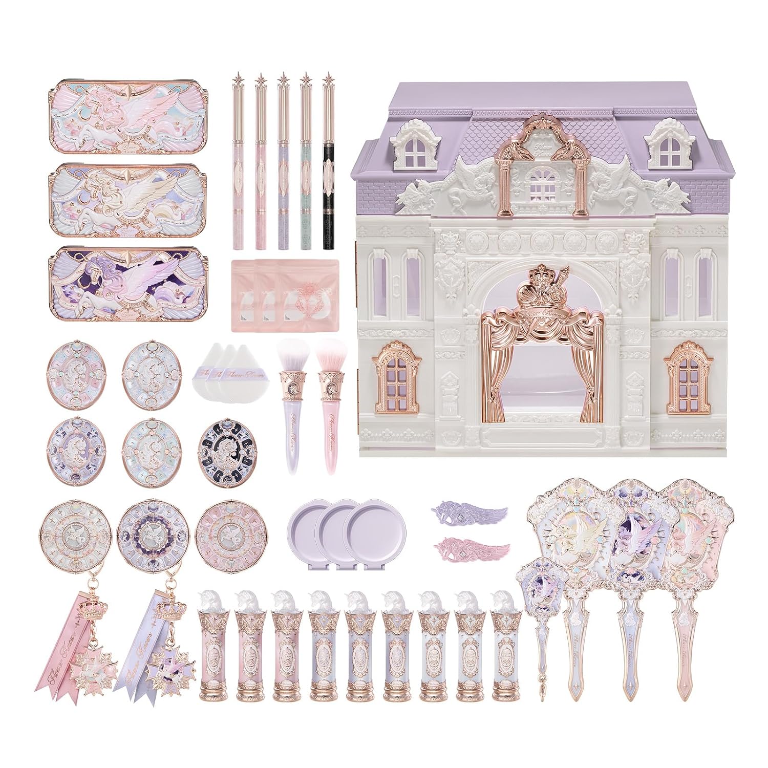 Flower Knows Knight Unicorn All-In Gift Set, Collectible 45-Piece | Beauty Box with Lipstick, Satin Blush, Eyeshadow, Powder, Lip Liner, Brushes, Mirror & Accessories