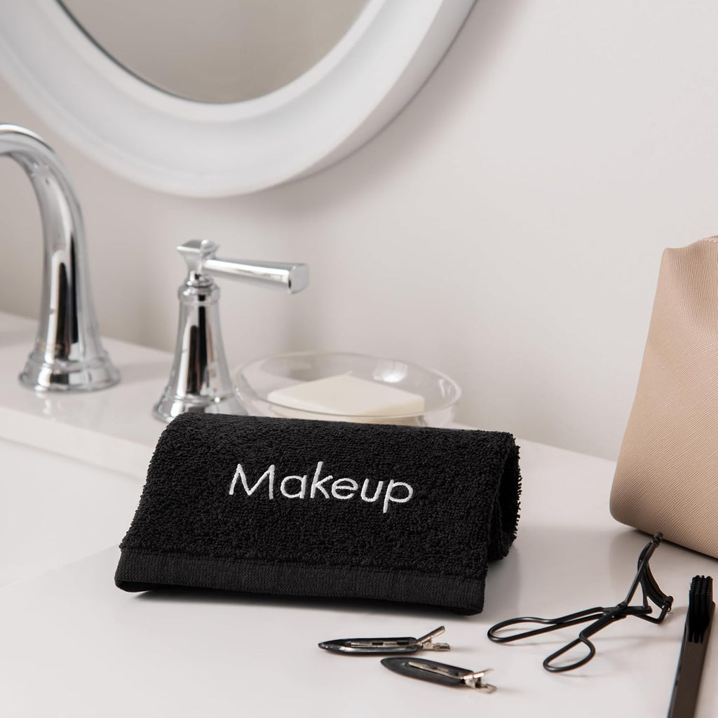 Arkwright Makeup Remover Cloths Bulk - 100% Cotton Face Towels, Soft Reusable Washcloths, Gentle Facial Cleansing for Waterproof Makeup, 13 x 13, Black (Case of 144)