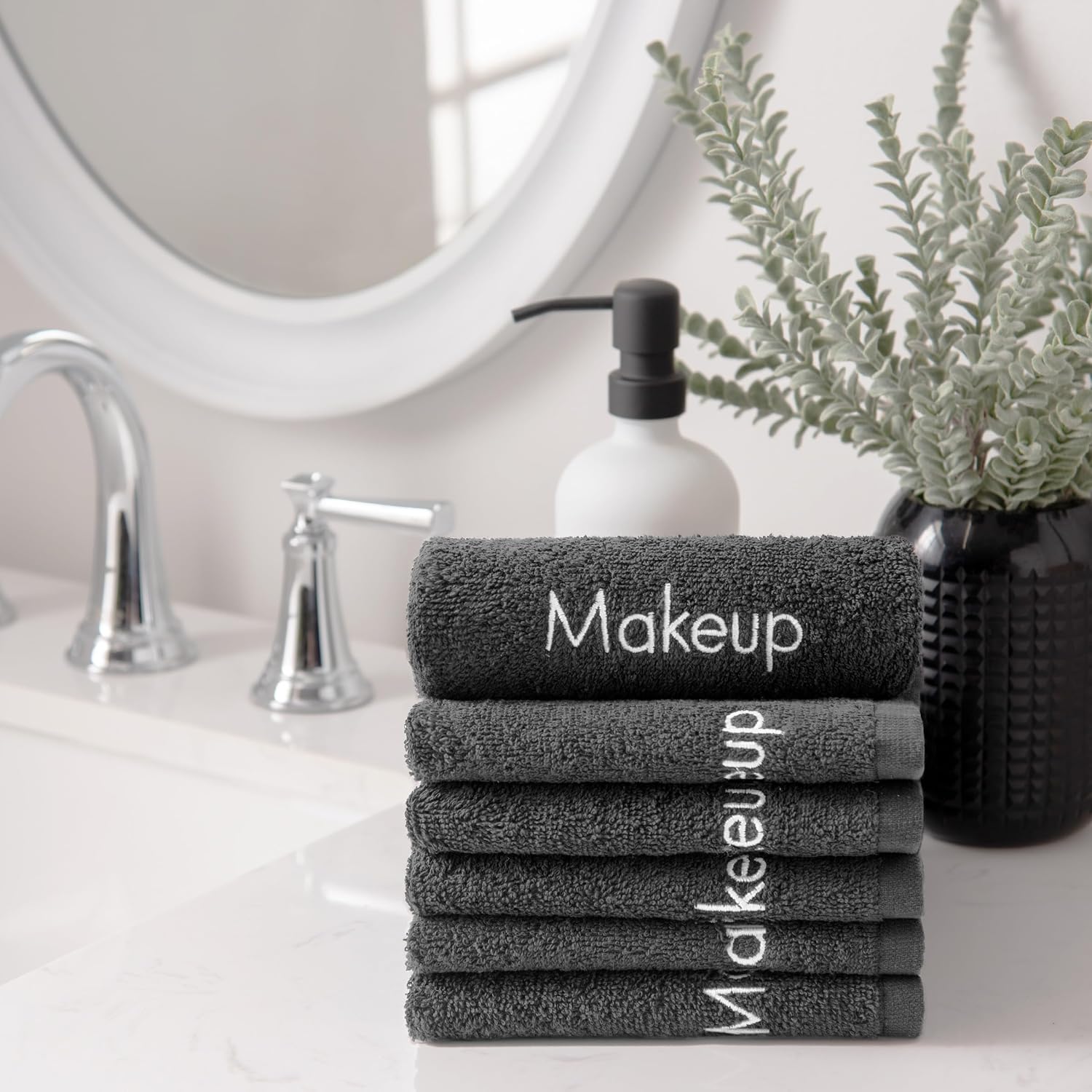 Arkwright Makeup Remover Cloths Bulk - 100% Cotton Face Towels, Soft Reusable Washcloths, Gentle Facial Cleansing for Waterproof Makeup, 13 x 13, Black (Case of 144)
