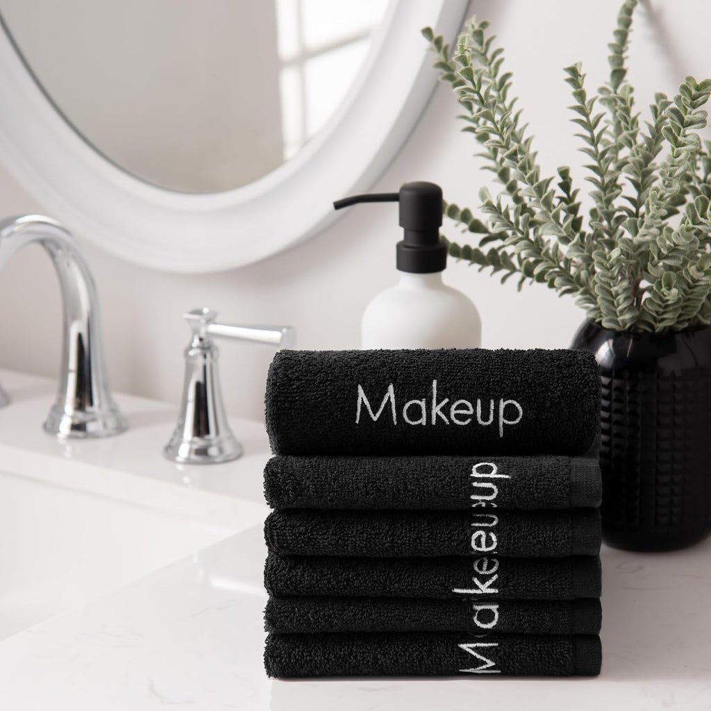 Arkwright Makeup Remover Cloths Bulk - 100% Cotton Face Towels, Soft Reusable Washcloths, Gentle Facial Cleansing for Waterproof Makeup, 13 x 13, Black (Case of 144)
