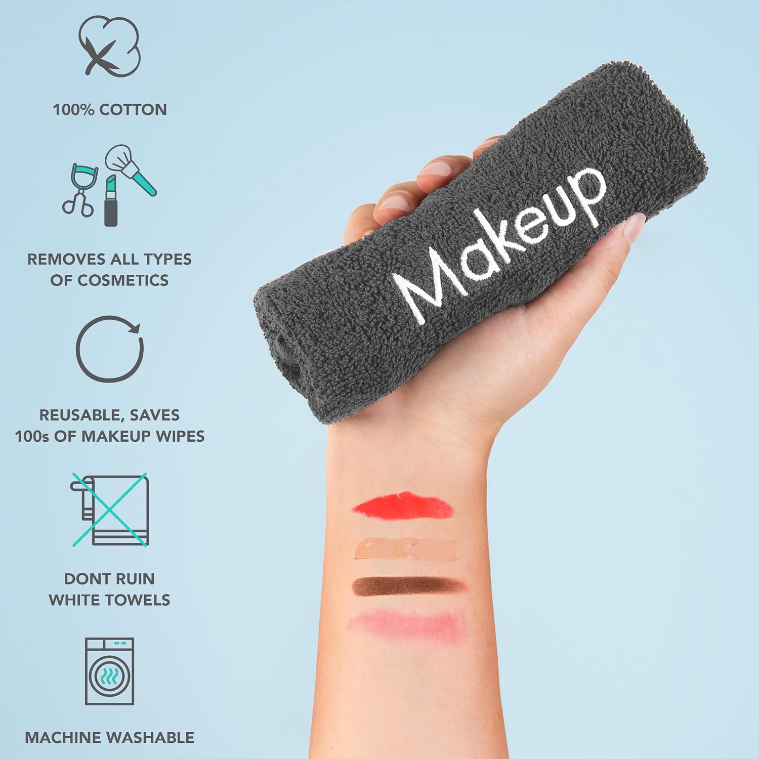 Arkwright Makeup Remover Cloths Bulk - 100% Cotton Face Towels, Soft Reusable Washcloths, Gentle Facial Cleansing for Waterproof Makeup, 13 x 13, Black (Case of 144)