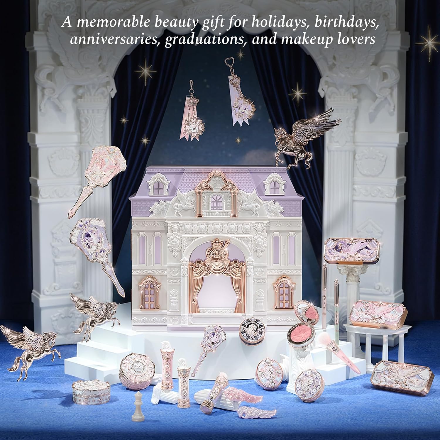 Flower Knows Knight Unicorn All-In Gift Set, Collectible 45-Piece | Beauty Box with Lipstick, Satin Blush, Eyeshadow, Powder, Lip Liner, Brushes, Mirror & Accessories